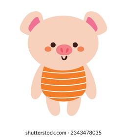 hand drawing cartoon pig. cute animal icon for sticker