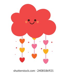 hand drawing cartoon pink clouds with a lot of hearts. cute valentine icon and element