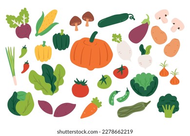 hand drawing cartoon set of cute vegetable sticker set