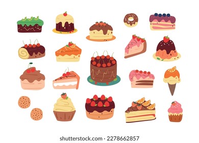 hand drawing cartoon set of cute dessert sticker set