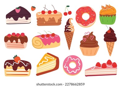 hand drawing cartoon set of cute dessert sticker set