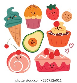 hand drawing cartoon set of cute dessert sticker set