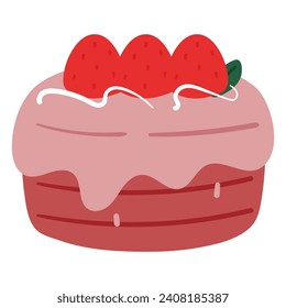 hand drawing cartoon strawberry cake. cute food sticker