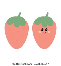 Hand drawing cartoon strawberry sticker. cute fruit drawing, doodle, white background