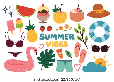 hand drawing cartoon summer element sticker set