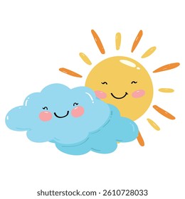 hand drawing cartoon sun and clouds character design
