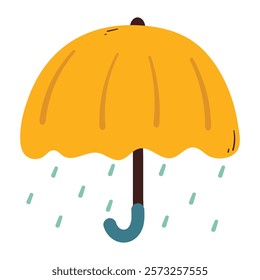 hand drawing cartoon umbrella with rain shower. cute umbrella for sticker, icon