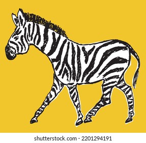 Hand drawing of cartoon walking zebra