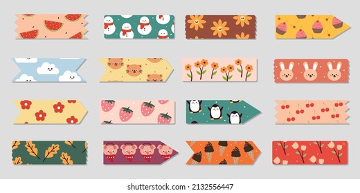 hand drawing cartoon washi tape for student, diary, scrapbook