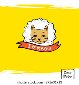 Hand drawing cat face with banner logo vector.