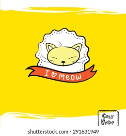 Hand drawing cat face with banner logo vector.