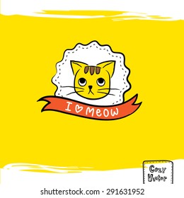 Hand drawing cat face with banner logo vector.