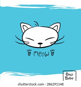 Hand drawing cat face logo vector.