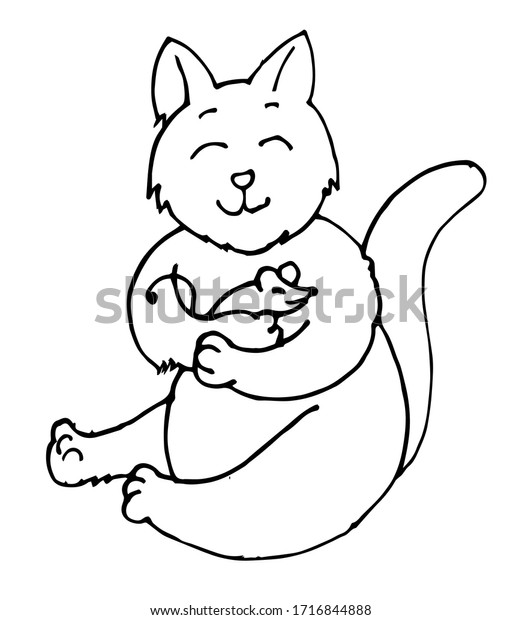 Hand Drawing Cat Friends Mouse Outline Stock Vector Royalty Free