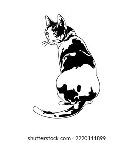 Icono de dibujo manual de gatito carácter ilustración vectorial en blanco y negro.