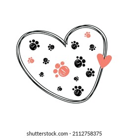Hand drawing cat paws inside heart. For all types of printing