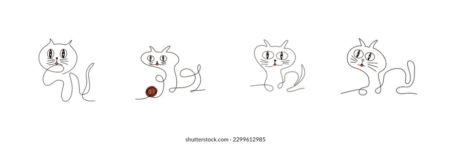 Hand drawing cat set. Illustration tree set.  Drawing of tree set on white backgroung for component of design.