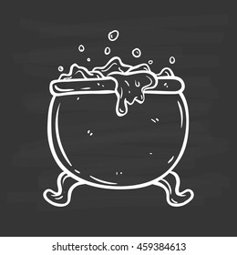 Hand drawing cauldron on chalkboard background