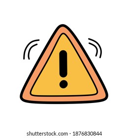 Hand drawing caution icon with triangle form. Danger sign on isolated background. Caution warning icon.Triangle warning icon in flat style in the 2021 color trend.