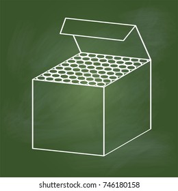 Hand drawing Chalk Box Cartoon, Isolated on textured green board. Education Concept, Vector Illustration.