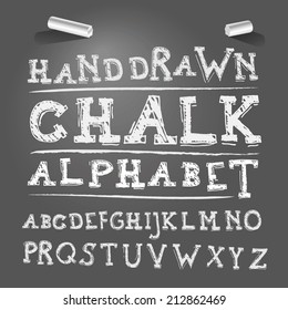 Hand drawing chalk font. Vector Illustration.