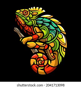 Hand Drawing Of Chameleon Zentangle Arts Mascot. Vector Illustration 