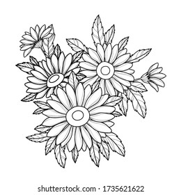 Hand drawing chamomile flower for greeting card, invitation, Henna drawing and tattoo template. Vector illustration