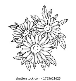 Hand drawing chamomile flower for greeting card, invitation, Henna drawing and tattoo template. Vector illustration