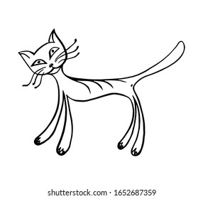Hand drawing character cat. Outline, isolated icon. Vector illustration.