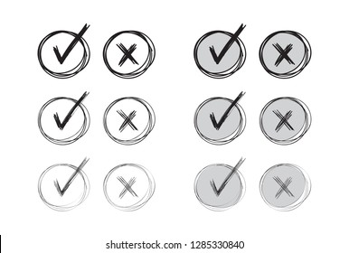 hand drawing check mark and cancel sign