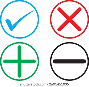 Symbolsatz für Handzeichen-Häkchen. Genehmigungszeichen und Ablehnungszeichen . Richtige und falsche Vektorzeichen
