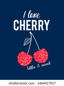 Hand drawing cherry with sequin texture vector.