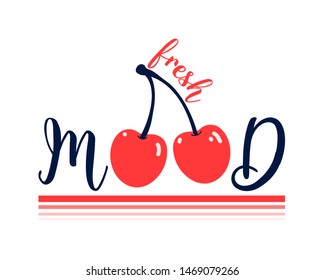 Hand drawing cherry vector illustration .  Print design for summer.
