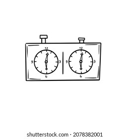 Hand drawing chess clock. Illustration on isolated background.