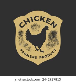 Hand drawing of Chicken in retro engraving style. Chicken in graphic vintage style. Vector logo template.