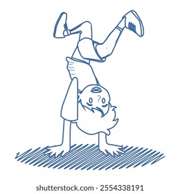 hand drawing of a child playing and doing acrobatics, illustration in notebook doodle style, vector illustration.