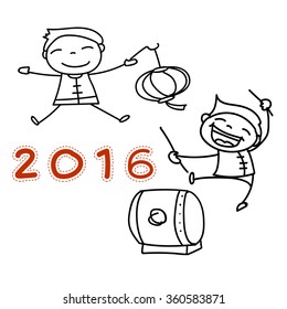 hand drawing Chinese New Year cartoon character happy people
