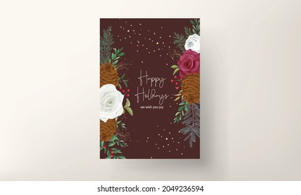 hand drawing christmas card beautiful floral and greenery leaves