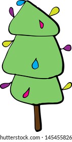 hand drawing Christmas cartoon tree with lights. doodle vector illustration, new year element