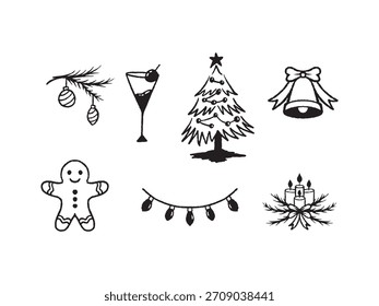 hand drawing christmas decorations set illustrations