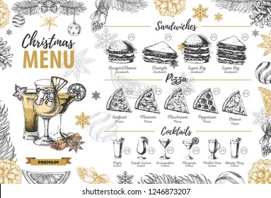 Hand drawing Christmas holiday menu design. Restaurant menu