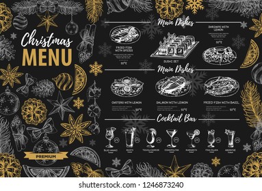 Hand drawing Christmas holiday menu design. Restaurant menu