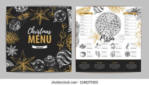 Hand drawing Christmas holiday menu design. Restaurant menu