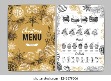 Hand drawing Christmas holiday menu design. Restaurant menu