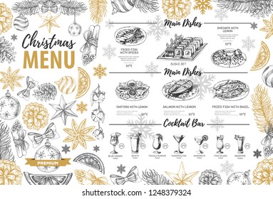 Hand drawing Christmas holiday menu design. Restaurant menu