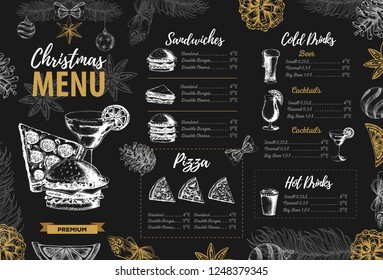 Hand drawing Christmas holiday menu design. Restaurant menu