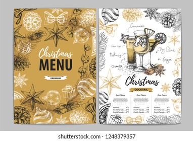 Hand drawing Christmas holiday menu design. Restaurant menu
