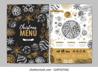 Hand drawing Christmas holiday menu design. Restaurant menu