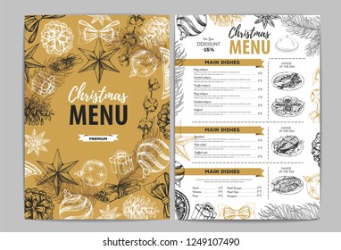Hand drawing Christmas holiday menu design. Restaurant menu