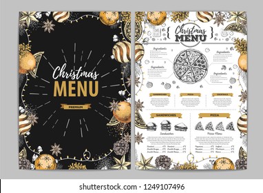 Hand drawing Christmas holiday menu design. Restaurant menu
